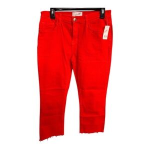 NWT Current/Elliott Fiery Red “Kick” Cut Hem Ankle Jeans - Sz 28